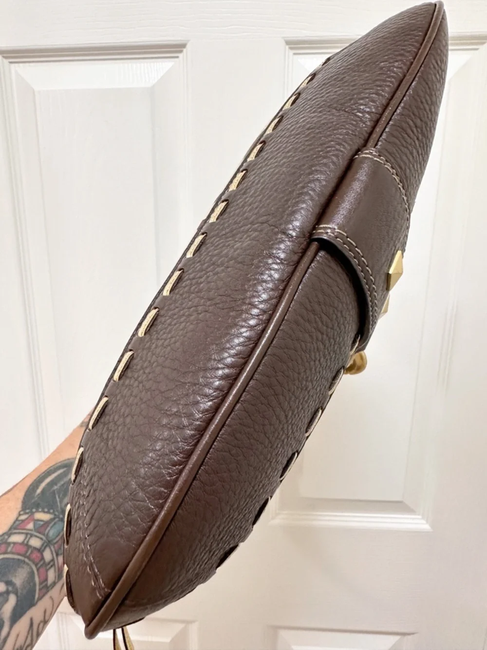 Coach‎ Hamptons Studded Clip Hobo Bag Signature Jacquard Brown